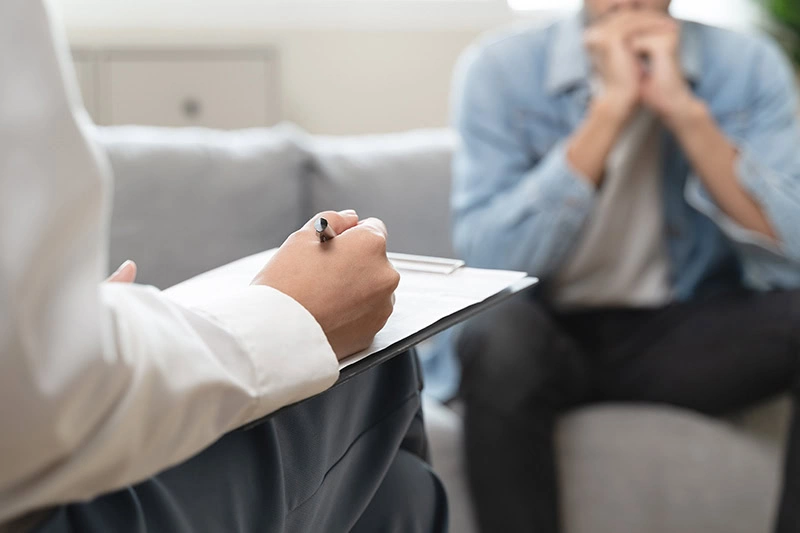 A man participates in depression treatment.